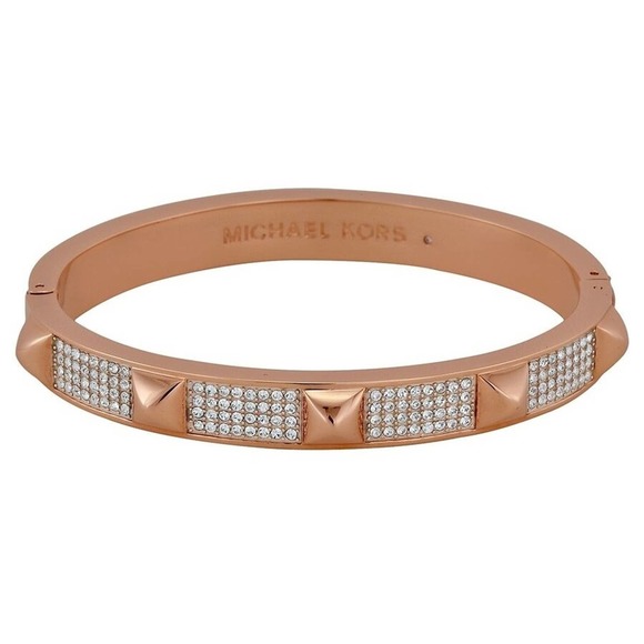 Michael Kors Pave Studded Rose Gold Bangle Bracelet Glass/Cubic Zirconi Nwt $145 - Picture 1 of 2